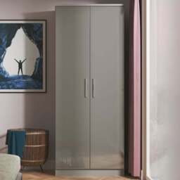 Crowndale Knightsbridge 2 Door Grey Gloss and Dusk Grey Wardrobe Ready Assembled - Grey Gloss & Dusk Grey - Wilko - thumbnail 1
