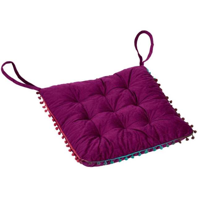 Living and Home Magenta Soft Chair Cushion with Pom Pom Trim 40 x 40cm - Size: 5 x 40 x 40cm - Wilko - image 1