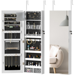 Portland Black Lining Door Hanging Jewellery Cabinet Mirror - Size: 108 x 37cm - White - Wilko - thumbnail 4