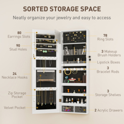 Portland Black Lining Door Hanging Jewellery Cabinet Mirror - Size: 108 x 37cm - White - Wilko - thumbnail 7