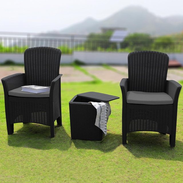 Centurion Supports Ophelia 2 Seater Grey Rattan Armchair Set with Side Table - Black - Wilko - image 1