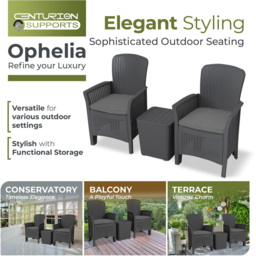 Centurion Supports Ophelia 2 Seater Grey Rattan Armchair Set with Side Table - Black - Wilko - thumbnail 7