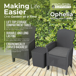 Centurion Supports Ophelia 2 Seater Grey Rattan Armchair Set with Side Table - Black - Wilko - thumbnail 5