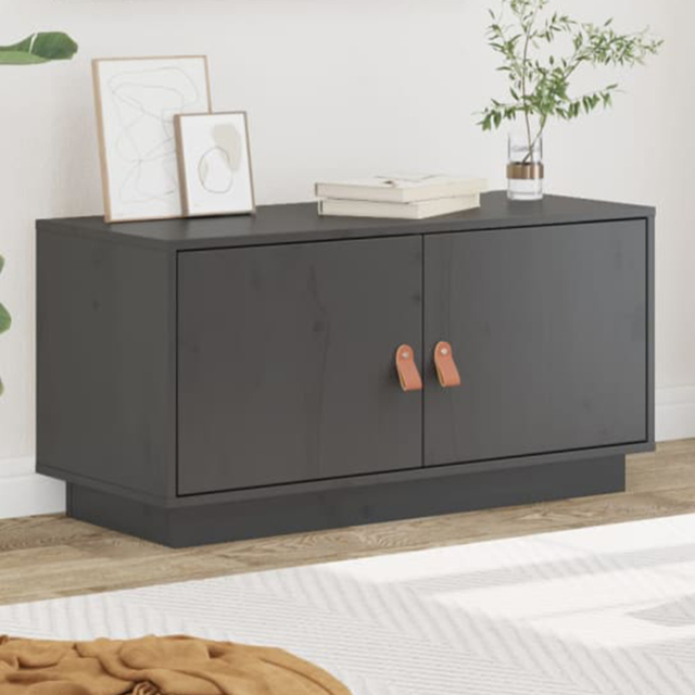 vidaXL 2 Door Grey Solid Pine Wood TV Cabinet - Size: 40 x 80 x 34cm - Wilko - image 1