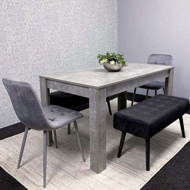 Portland 4 Seater Velvet Wooden Dining Set with Bench Grey and Black - Multi - Wilko - image 1
