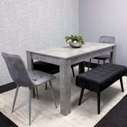 Portland 4 Seater Velvet Wooden Dining Set with Bench Grey and Black - Multi - Wilko