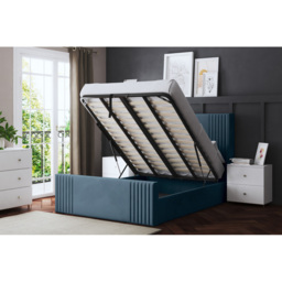 DS Living Elara Double Blue Winged Panel Ottoman Bed with Headboard - Wilko - thumbnail 6