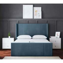 DS Living Elara Double Blue Winged Panel Ottoman Bed with Headboard - Wilko - thumbnail 5