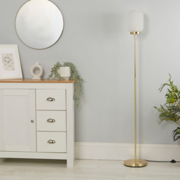 Lighting Collection Matson Frosted White Glass Floor Lamp - Size: 50.5 x 12 x 24cm - Frost White and Satin Antique Brass - Wilko - thumbnail 3