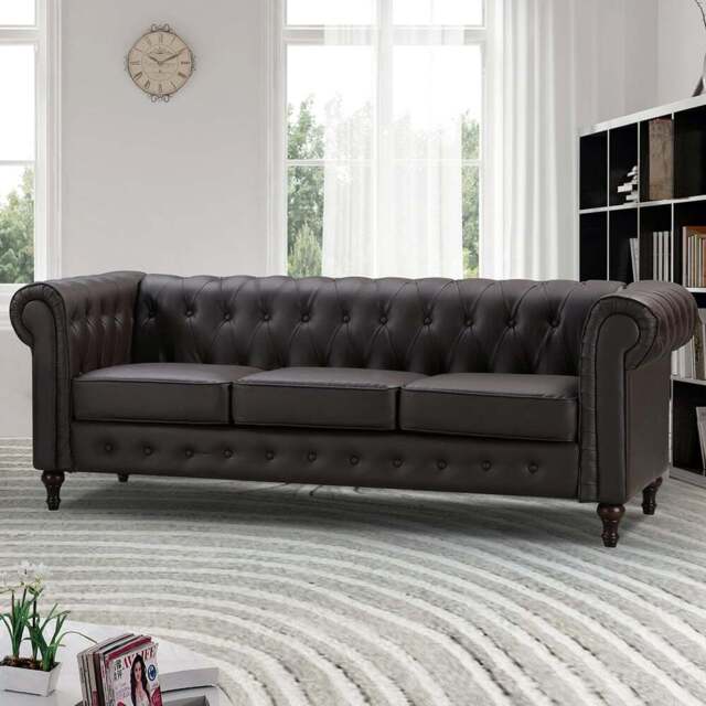 Richland 3 Seater Brown Leather Sofa - Artemis Home - Wilko - image 1