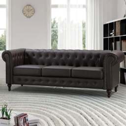 Richland 3 Seater Brown Leather Sofa - Artemis Home - Wilko - thumbnail 1