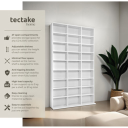 tectake Christel 27 Shelf White CD Shelf - Size: 180 x 23.5 x 102cm - Wilko - thumbnail 6