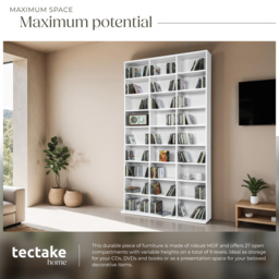 tectake Christel 27 Shelf White CD Shelf - Size: 180 x 23.5 x 102cm - Wilko - thumbnail 5