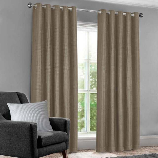 Velosso Waffle Natural Blackout Curtains 117 x 137cm - Size: W 117 x D 137cm - Cream - Wilko - image 1