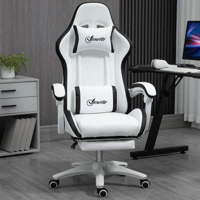 Portland White and Black PU Leather Recliner Gaming Chair - Size: 65 x 65 x 129cm - Wilko - image 1