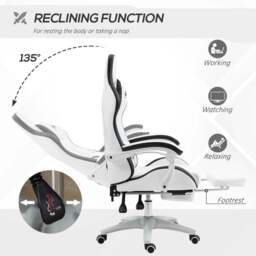Portland White and Black PU Leather Recliner Gaming Chair - Size: 65 x 65 x 129cm - Wilko - thumbnail 6