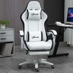Portland White and Black PU Leather Recliner Gaming Chair - Size: 65 x 65 x 129cm - Wilko
