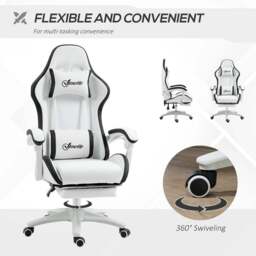 Portland White and Black PU Leather Recliner Gaming Chair - Size: 65 x 65 x 129cm - Wilko - thumbnail 5