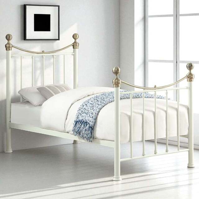 OAT Home Hampstead Single White and Brass Metal Bed - Wilko - image 1