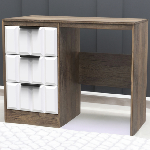Crowndale New York 3 Drawer White Matt and Vintage Oak Dressing Table - Wilko - image 1
