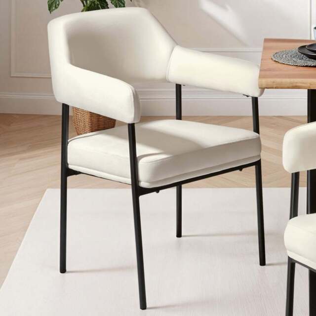 tectake Doe Set of 4 Off-White Velvet Armchair - Size: Single - Wilko - image 1