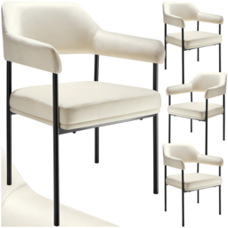 tectake Doe Set of 4 Off-White Velvet Armchair - Size: Single - Wilko - thumbnail 3