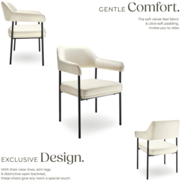 tectake Doe Set of 4 Off-White Velvet Armchair - Size: Single - Wilko - thumbnail 4