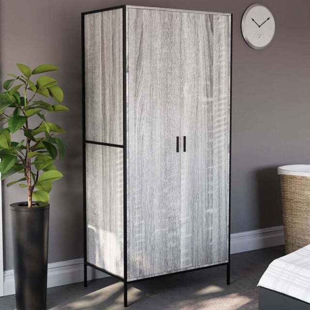 Vida Designs Brooklyn 2 Door Grey Industrial Wardrobe with Hanging Rail and Shelf - Wilko - image 1
