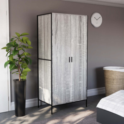 Vida Designs Brooklyn 2 Door Grey Industrial Wardrobe with Hanging Rail and Shelf - Wilko - thumbnail 5