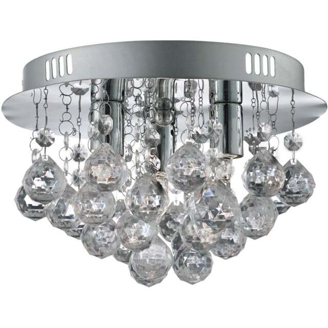 Lighting Collection 3 Light Chrome and Clear Acrylic Flush Ceiling Light - Size: 16 x 25 x 25cm - Silver - Wilko - image 1