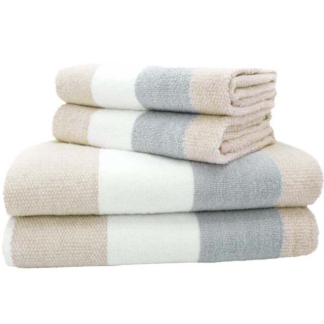 Velosso Weston Super Absorbent Cotton Latte Stripe Hand Towel Set of 2 - Size: 50 x 80 x 0.5cm - Cream - Wilko - image 1