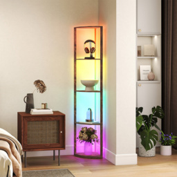 HOMCOM 5 Shelf Rustic Brown Dimmable RGB LED Floor Lamp - Size: 48 x 13 x 37cm - Wilko - thumbnail 4