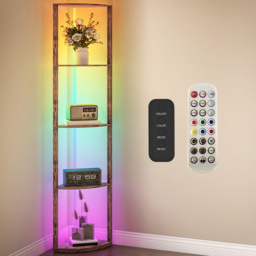 HOMCOM 5 Shelf Rustic Brown Dimmable RGB LED Floor Lamp - Size: 48 x 13 x 37cm - Wilko - thumbnail 3