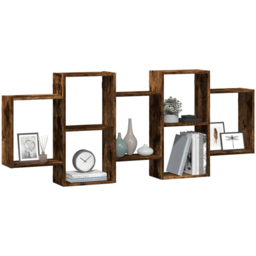vidaXL 7 Shelf Smoked Oak Floating Wall Shelf - Size: 65 x 18 x 159cm - Brown - Wilko - thumbnail 5