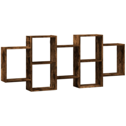 vidaXL 7 Shelf Smoked Oak Floating Wall Shelf - Size: 65 x 18 x 159cm - Brown - Wilko
