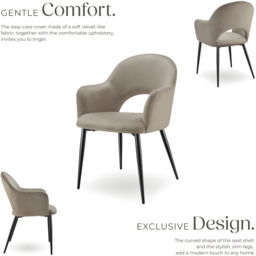Tectake Sasha Set of 6 Taupe Velvet Padded Dining Chair - Grey - Wilko - thumbnail 4