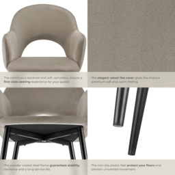 Tectake Sasha Set of 6 Taupe Velvet Padded Dining Chair - Grey - Wilko - thumbnail 6