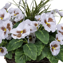 GreenBrokers Artificial White Pansies Round Rattan Hanging Plant Baskets 2 Pack - Size: 30 x 60 x 30cm - Multi - Wilko - thumbnail 3
