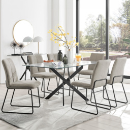 Furniturebox Tavolo Harley 6 Seater Glass Dining Set Taupe - Cream - Wilko - thumbnail 1