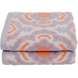 Allure Bath Fashions Cotton Ikat Sculpted Patterned Hand Towel 2 Pack - Size: 50 x 90cm - Purple - Wilko