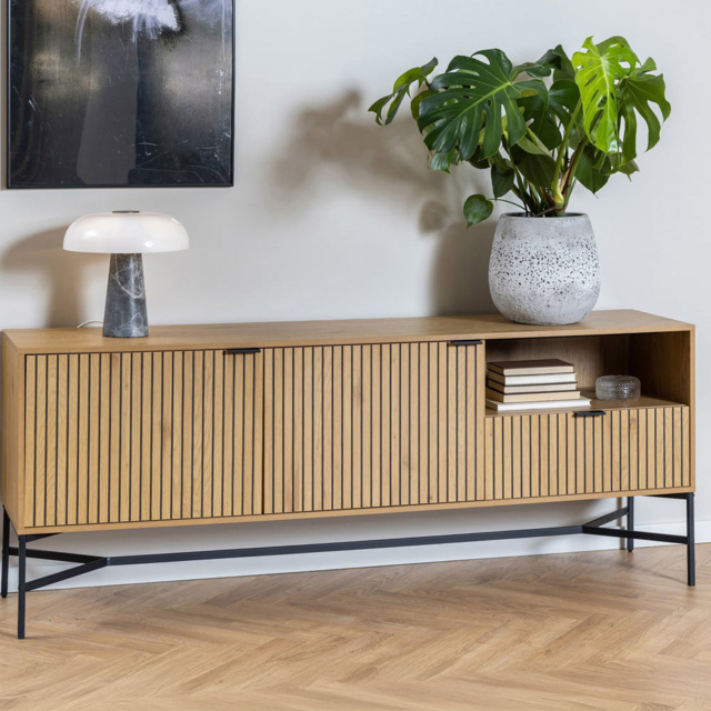 Florence Jaipur 2 Door Single Drawer Single Shelf Wild Oak Sideboard - Black - Furniture To Go - Wilko - image 1