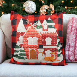 Xmas Haus Festive Black and Red Plaid House Christmas Cushion 45 x 45cm - Size: 450 x 450 x 150cm - Wilko - thumbnail 4