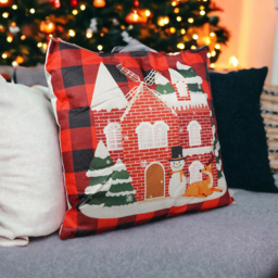Xmas Haus Festive Black and Red Plaid House Christmas Cushion 45 x 45cm - Size: 450 x 450 x 150cm - Wilko - thumbnail 3