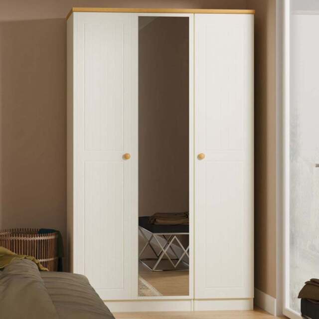 Crowndale Warwick 3 Door Cream Ash and Oak Triple Mirror Wardrobe - Wilko - image 1