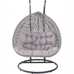 Oakley 2 Seater Rattan Light Grey Swing Egg Pod Chair - Wilko - thumbnail 4