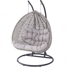 Oakley 2 Seater Rattan Light Grey Swing Egg Pod Chair - Wilko - thumbnail 3