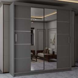 Sliding Wardrobes 4U 2 Sliding Door Grey Half Mirrored Wardrobe 120cm - Size: 2 Door - Wilko - thumbnail 1