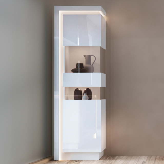 Furniture To Go Lyon White High Gloss Right Hand Tall Narrow Display Cabinet - Size: 42 x 59.8 x 198.1cm - Multi - Wilko - image 1