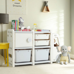 Costway Beige Kids Storage Units with Plastic Bins - Size: 71.1 x 58.4 x 38.1cm - Cream - Wilko - thumbnail 6