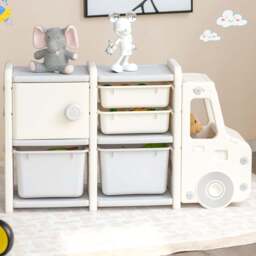 Costway Beige Kids Storage Units with Plastic Bins - Size: 71.1 x 58.4 x 38.1cm - Cream - Wilko - thumbnail 1